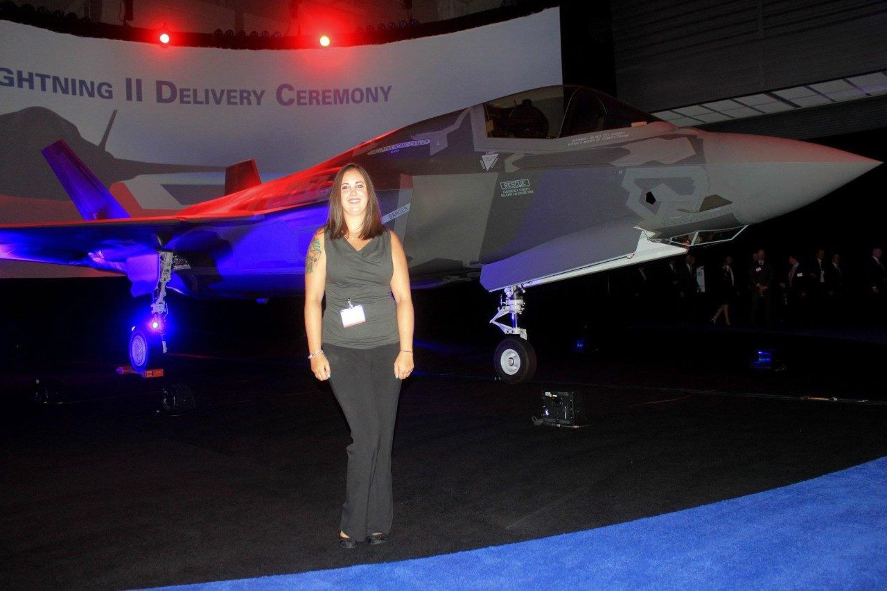 Kasey at a F-35 delivery ceremony.